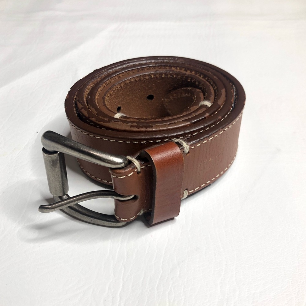 REI Brown Leather Belt with Silver Buckle